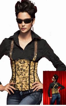 Black and yellow printed underbust boned corset